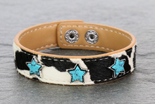 Load image into Gallery viewer, Cowhide Leather with Star Stone Bracelet
