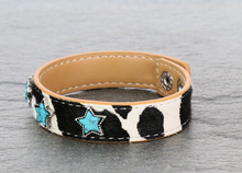 Load image into Gallery viewer, Cowhide Leather with Star Stone Bracelet
