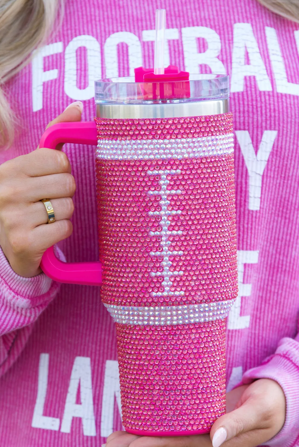 Football Rhinestone Tumbler